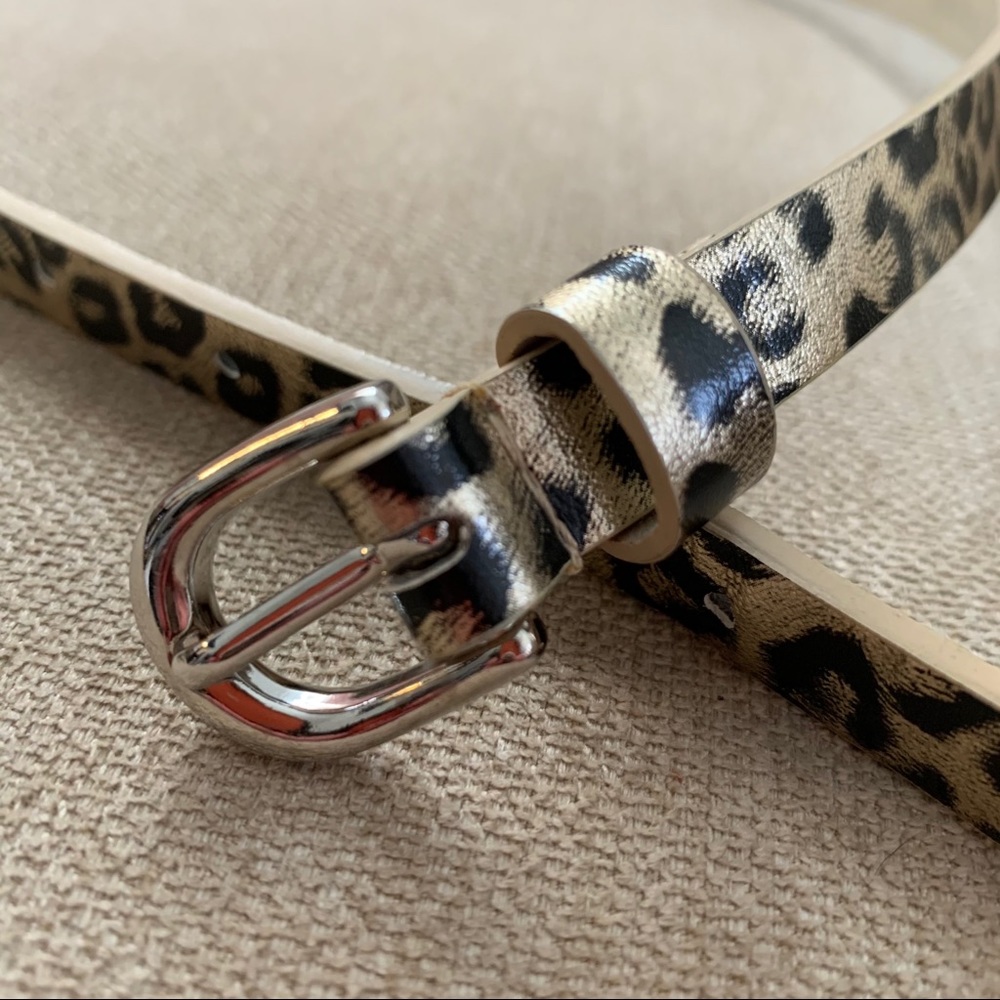 Women Black/Gold Thin Cheetah Print Belt | S/M 38"